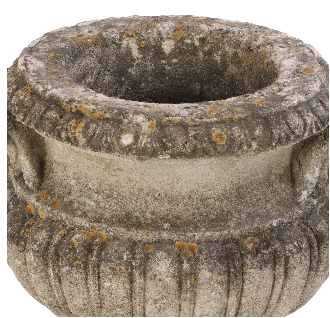 1920s Cast Limestone Garden Urn with Ram Heads on Cast Stone Base Column - View 2